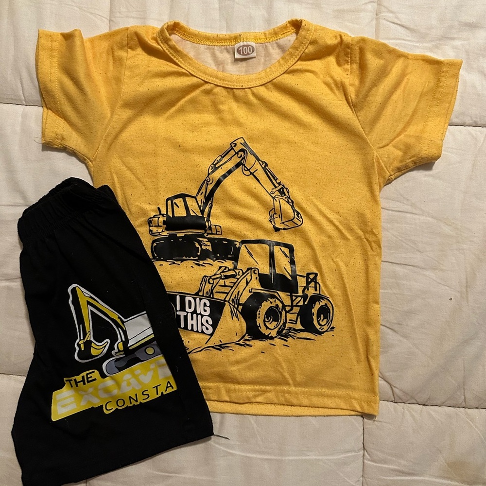 Yellow Construction Print Kids T-Shirt